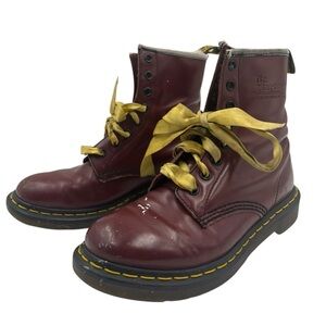 Dr. Martens Burgundy Boots with Yellow Laces